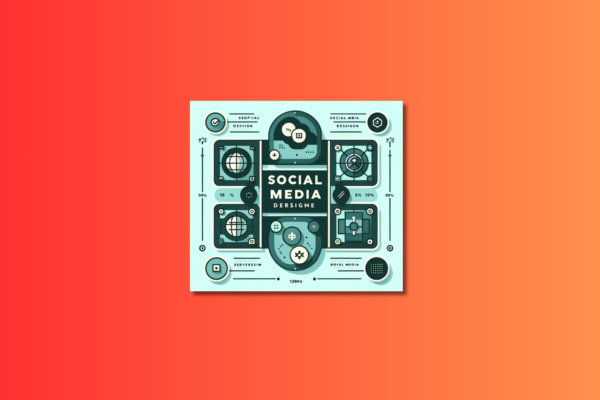 Illustration of social media design concept on orange background.