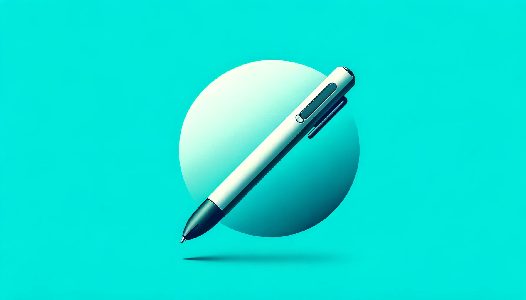 Stylus pen over turquoise sphere on blue background.
