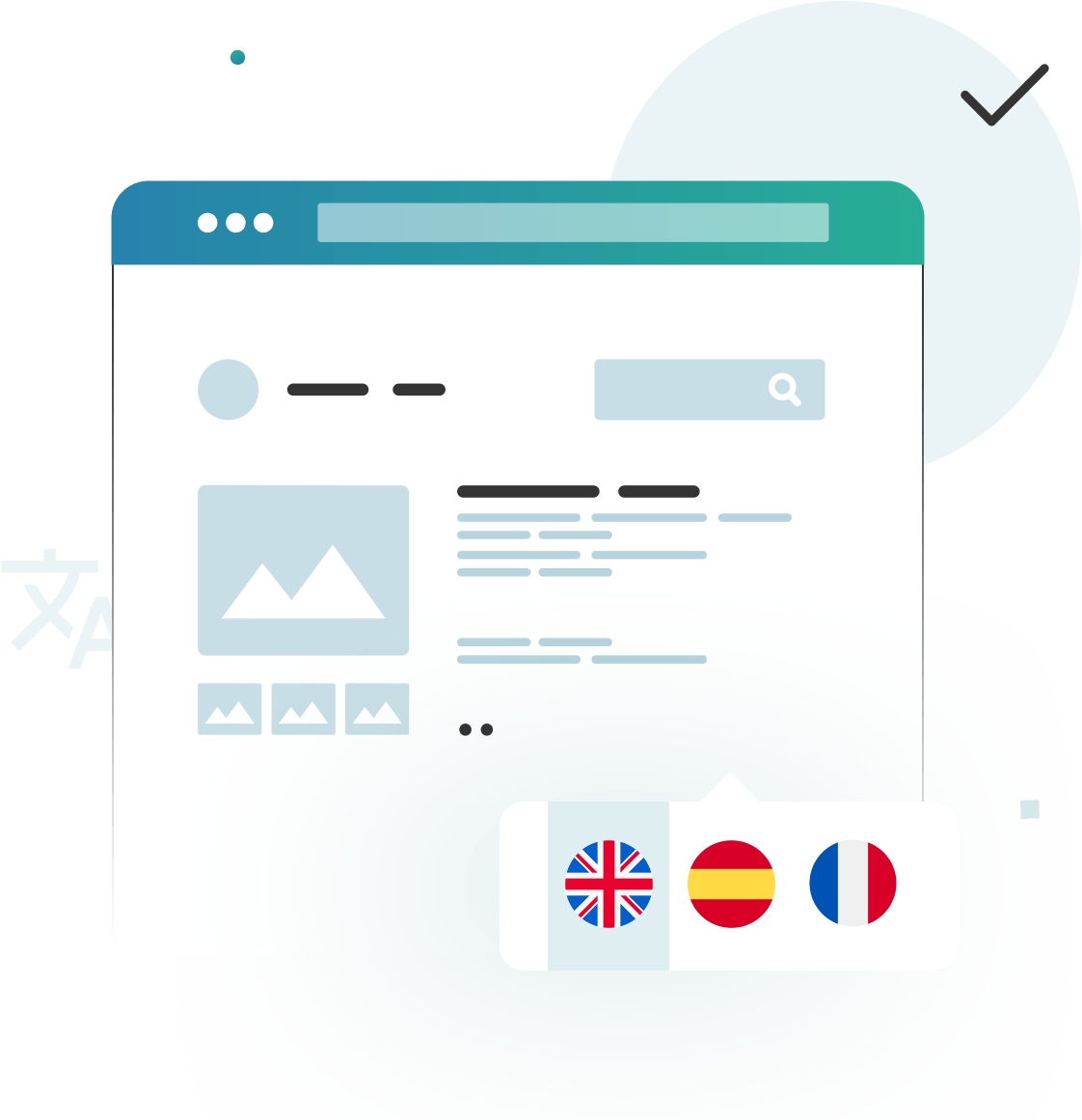 Illustration of a multilingual website interface.